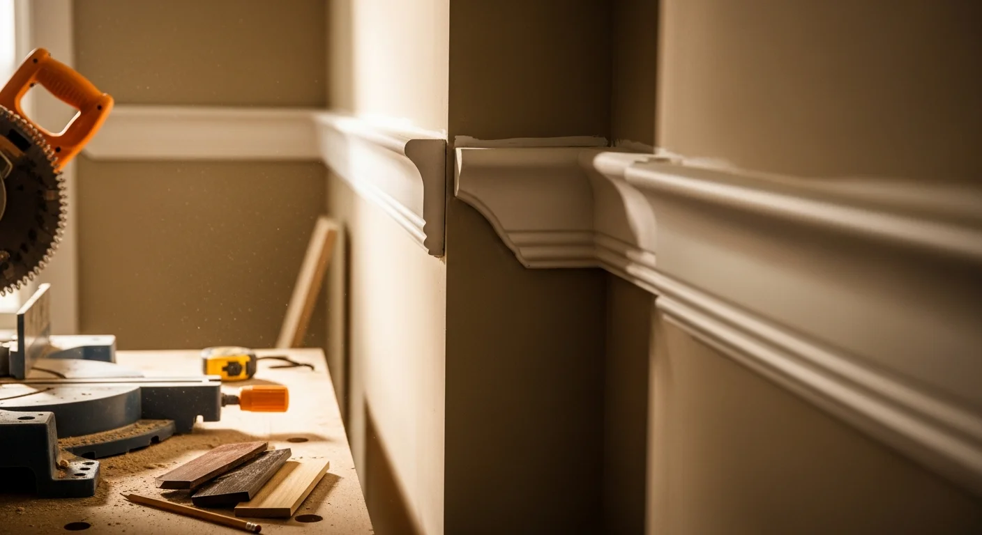 Custom crown molding installation in residential home